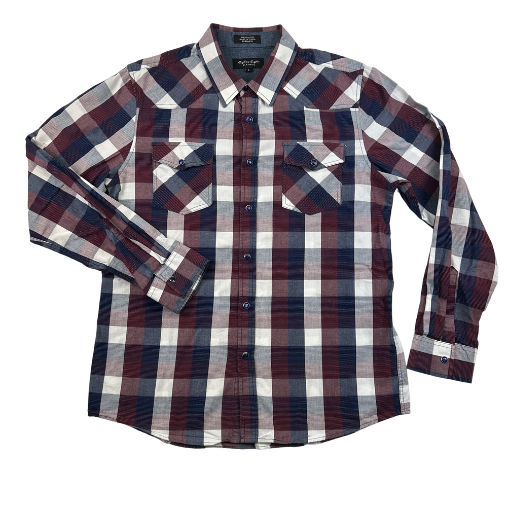 Eighty Eight Shirt Mens Large Plaid Western Snap Button Flannel Lightweight